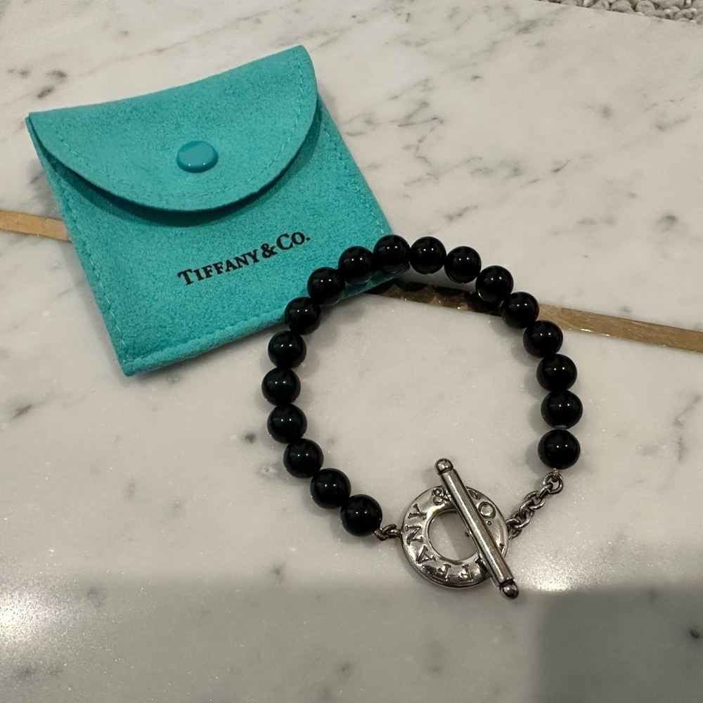 RARE VINTAGE Tiffany & Co Black Onyx Beads Toggle Bracelet